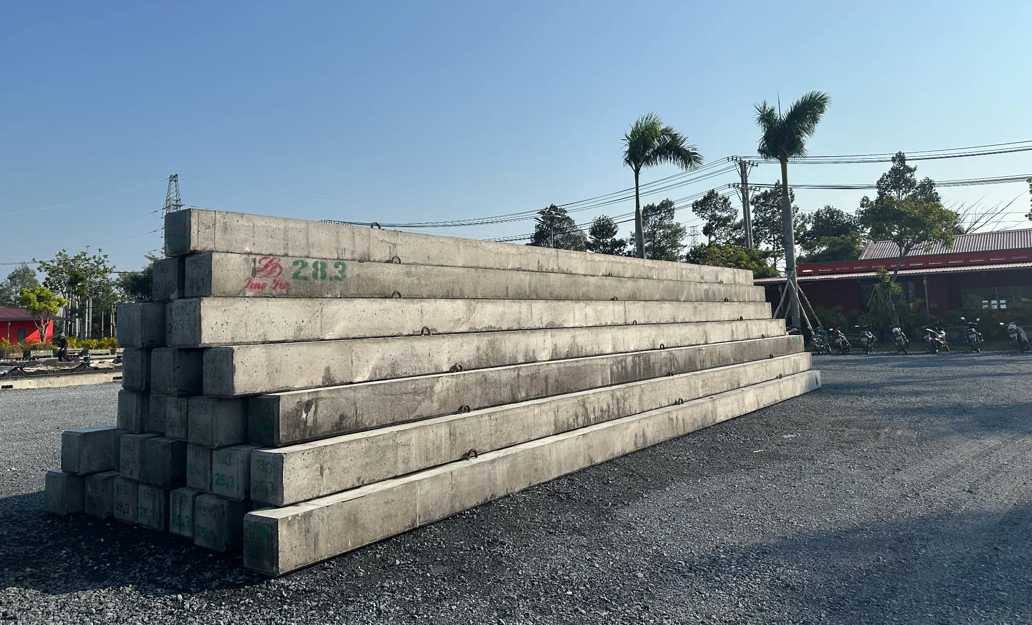 Precast concrete pile stock at Long Duc yard